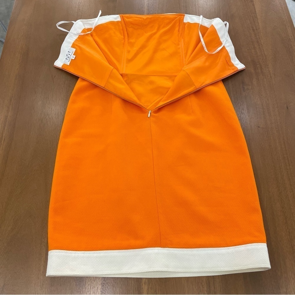 David Meister Strapless Retro Orange White Dress - Picture 10 of 13